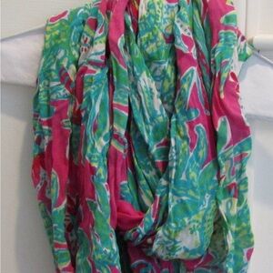 Lilly Pulitzer Pink Turquoise Green Printed Scarf Wrap